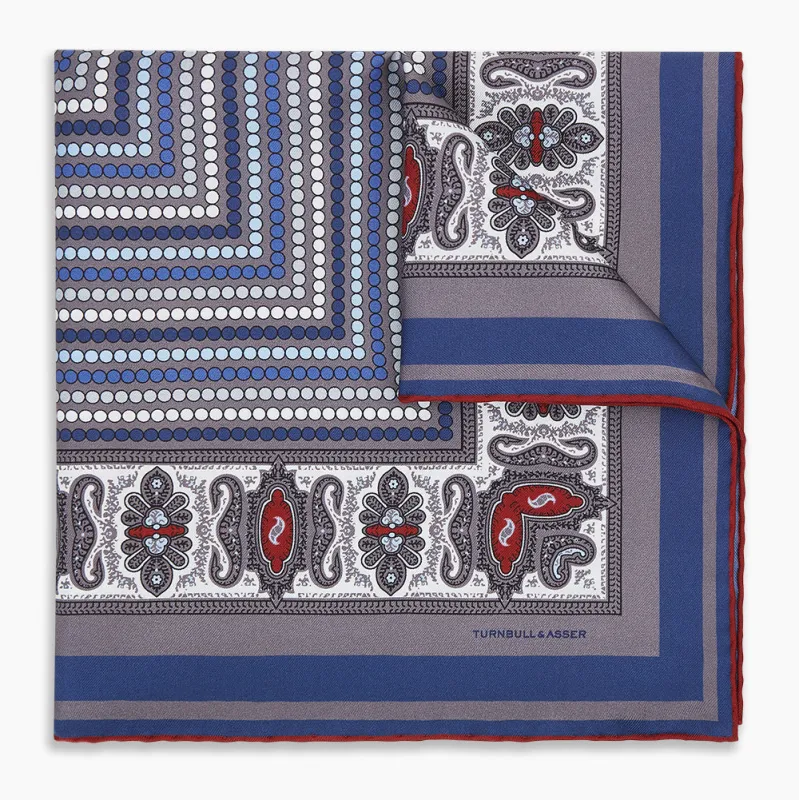 Ash Dots and Paisley Silk Pocket Square sold by Turnbull & Asser