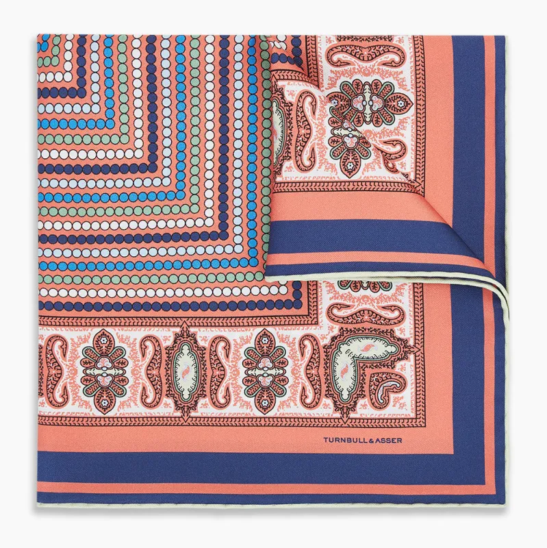 Orange Dots and Paisley Silk Pocket Square sold by Turnbull & Asser