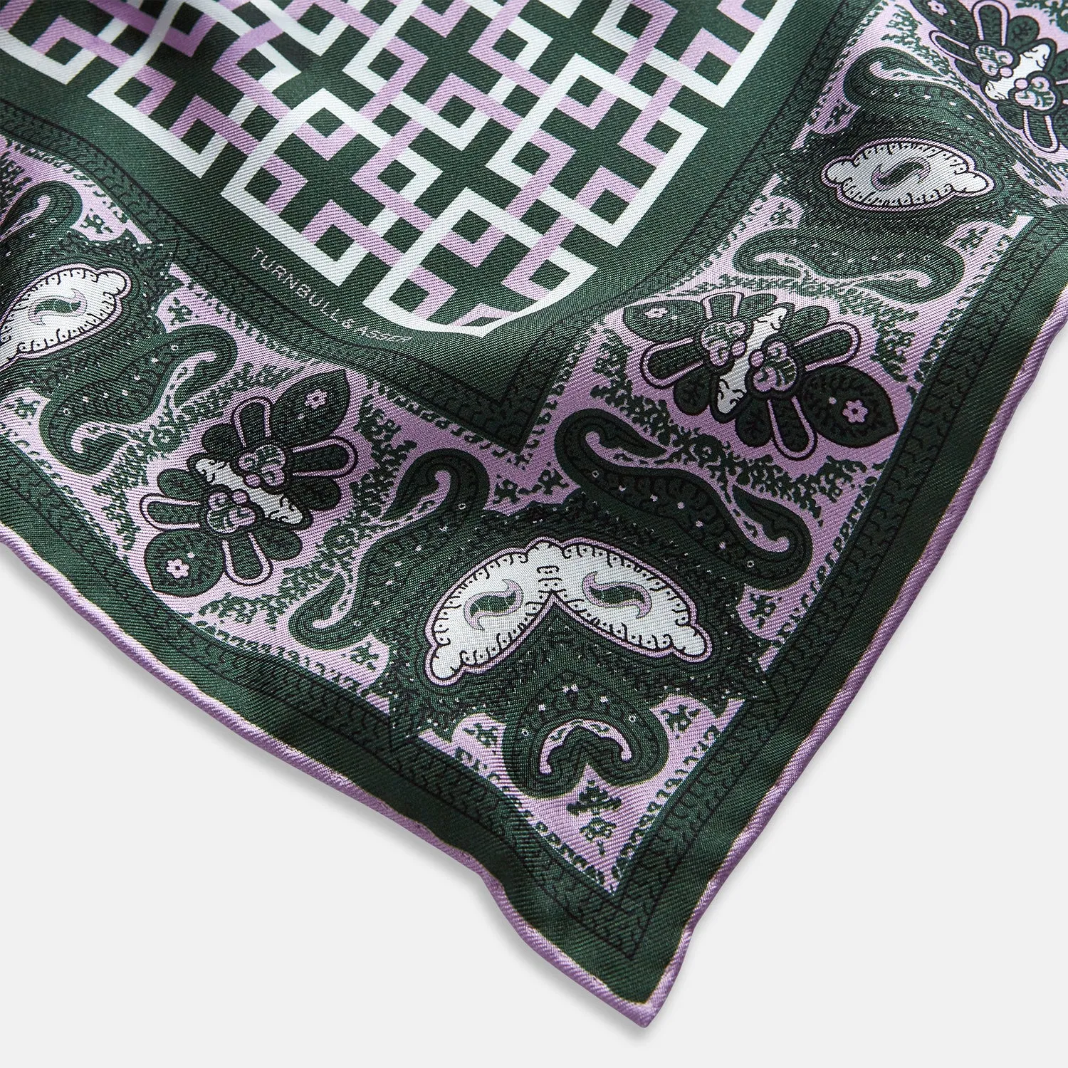 Forest Green Square-Patterned and Paisley Patterned Silk Pocket Square sold by Turnbull & Asser product image thumbnail 3
