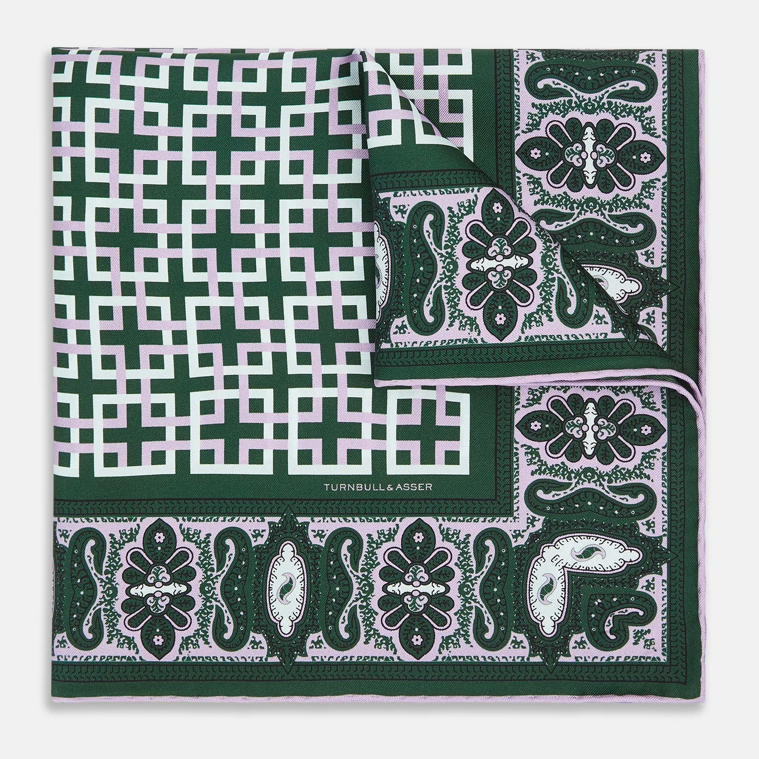 Forest Green Square-Patterned and Paisley Patterned Silk Pocket Square sold by Turnbull & Asser product image thumbnail 2