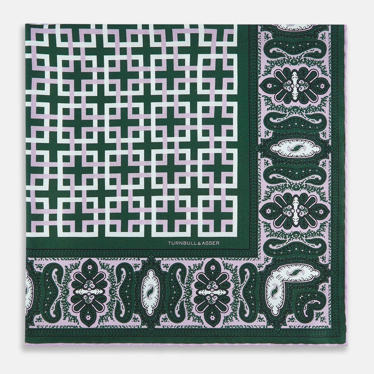 Forest Green Square-Patterned and Paisley Patterned Silk Pocket Square sold by Turnbull & Asser product image thumbnail 4