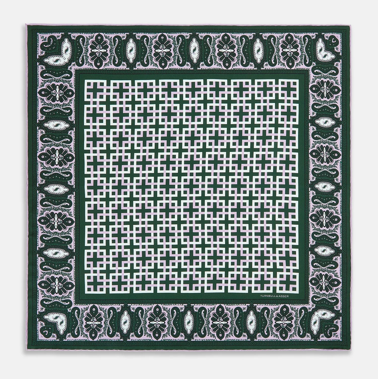 Forest Green Square-Patterned and Paisley Patterned Silk Pocket Square sold by Turnbull & Asser product image thumbnail 5