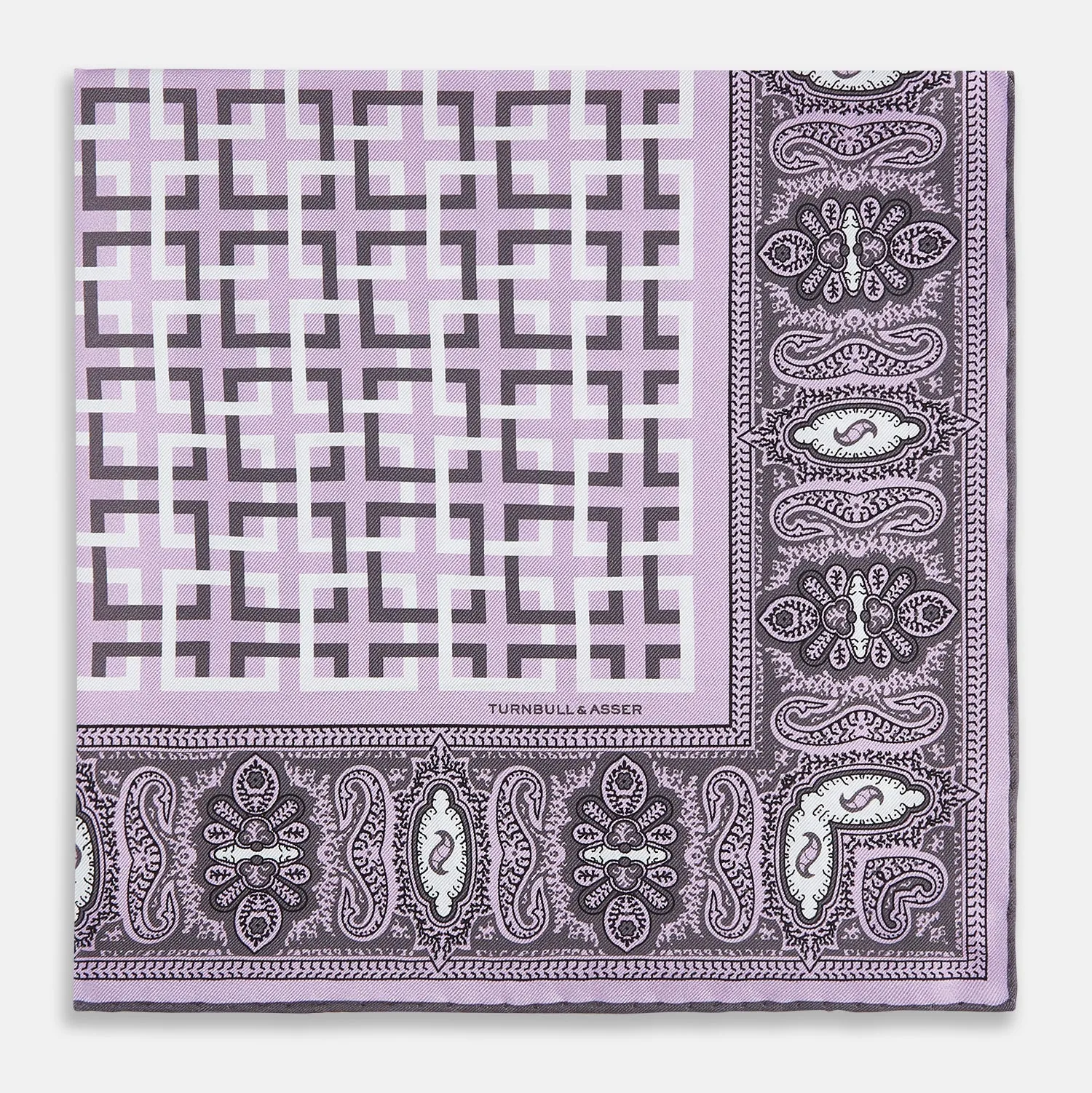 Lilac Square-Patterned and Paisley Patterned Silk Pocket Square sold by Turnbull & Asser product image thumbnail 4