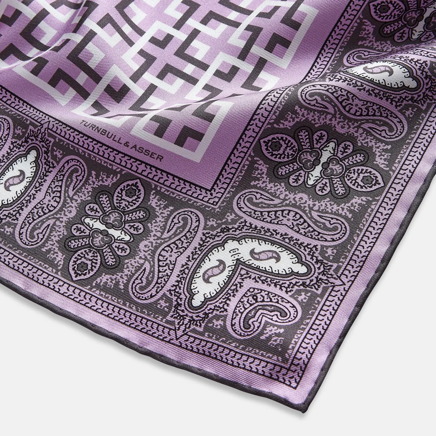 Lilac Square-Patterned and Paisley Patterned Silk Pocket Square sold by Turnbull & Asser product image thumbnail 3