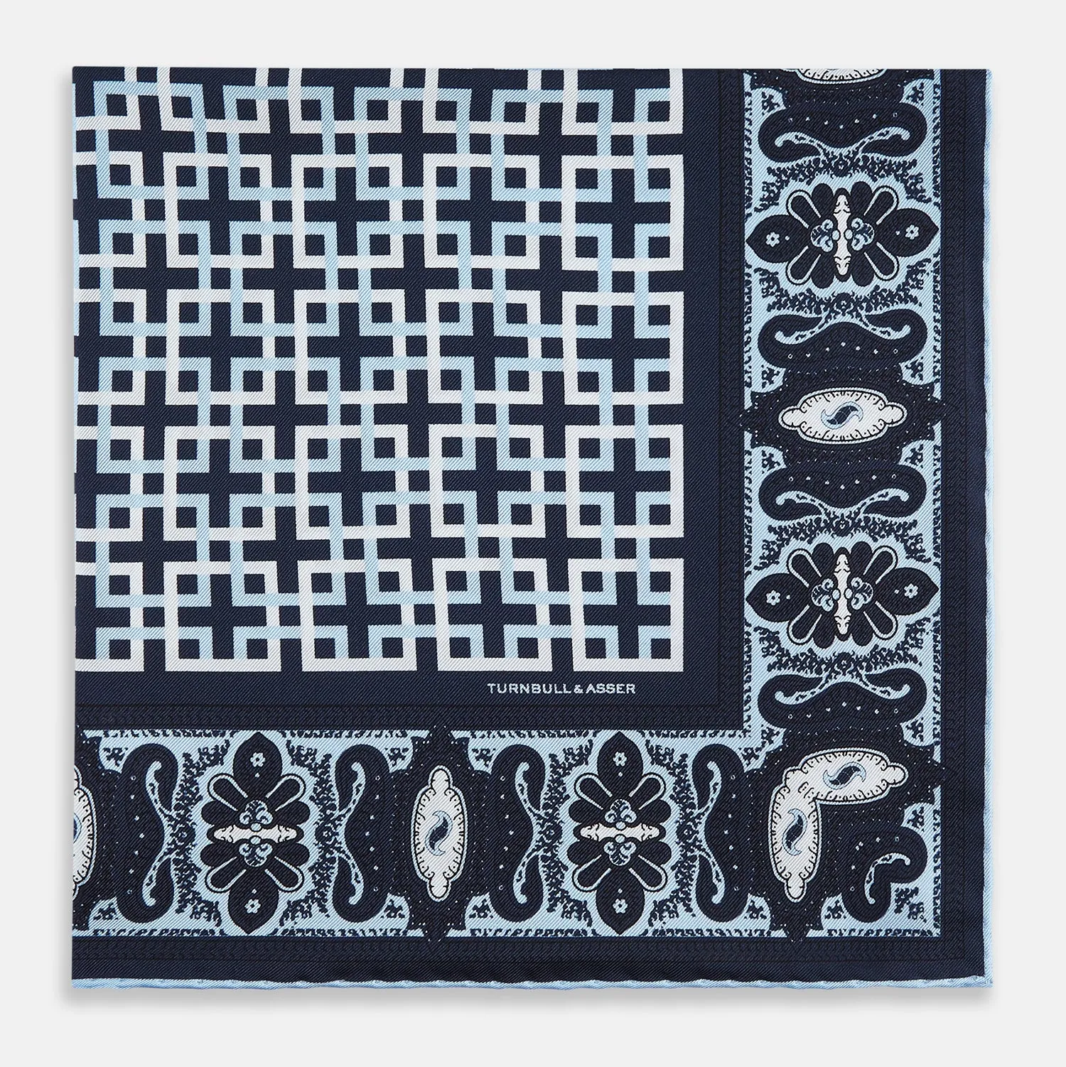 Navy Square-Patterned and Paisley Patterned Silk Pocket Square sold by Turnbull & Asser product image thumbnail 4