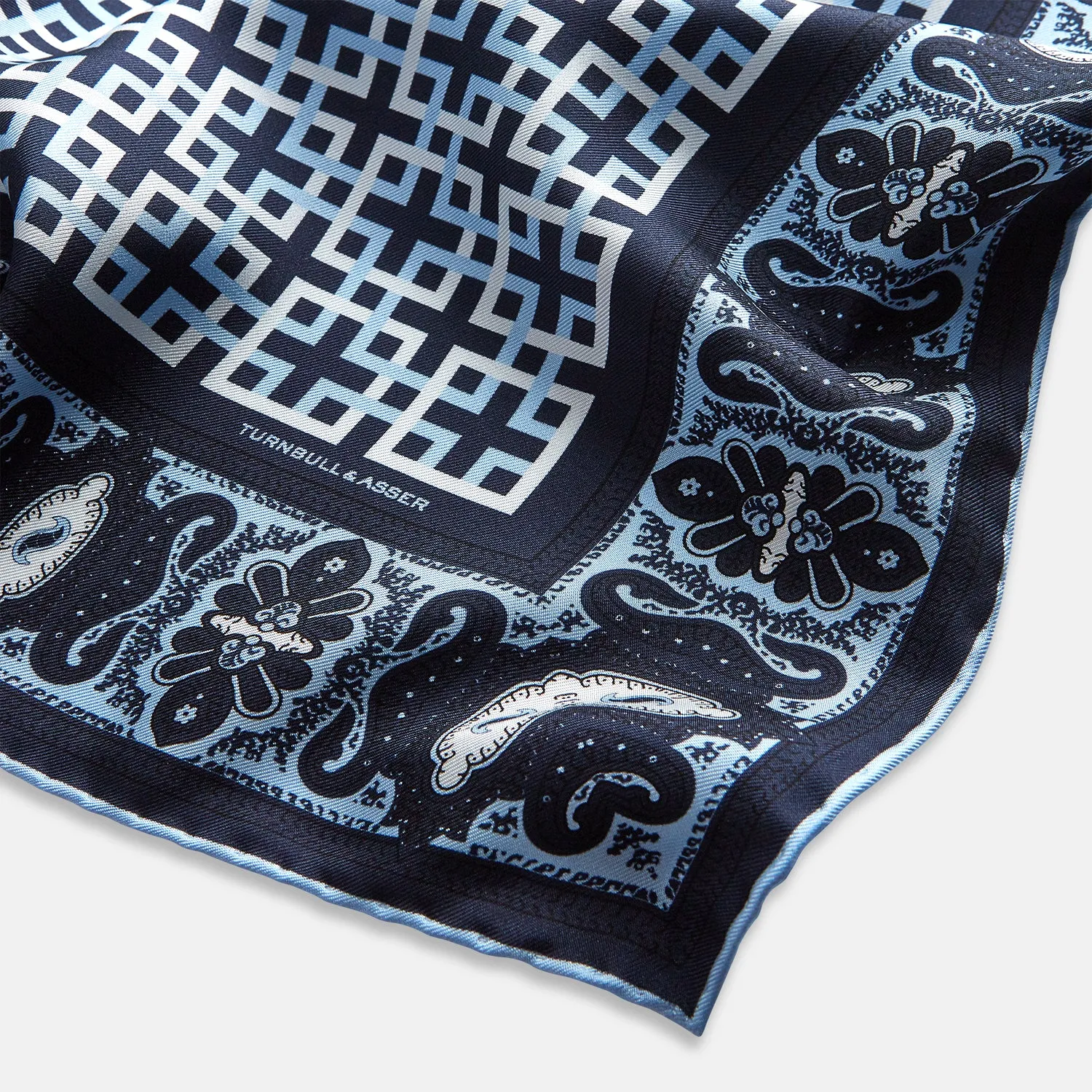 Navy Square-Patterned and Paisley Patterned Silk Pocket Square sold by Turnbull & Asser product image thumbnail 3