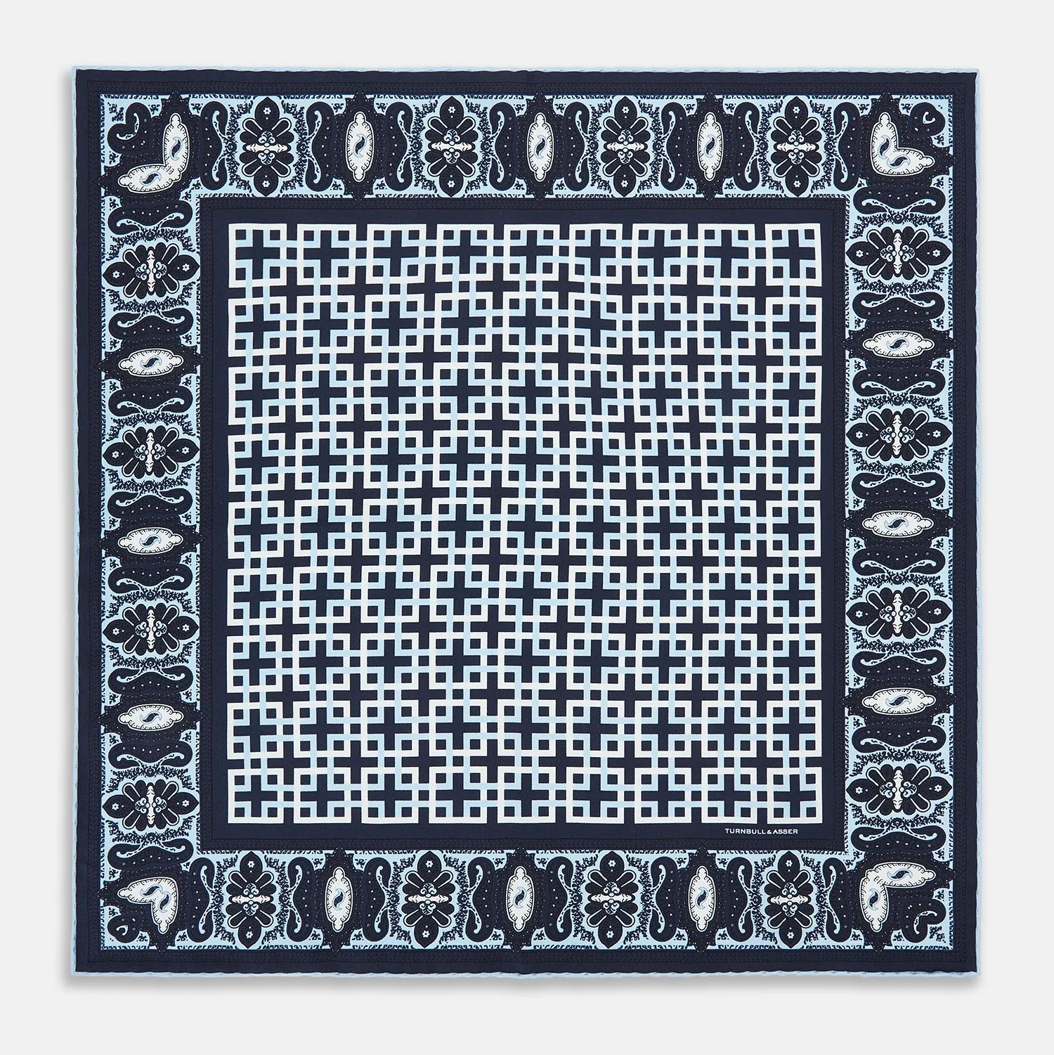 Navy Square-Patterned and Paisley Patterned Silk Pocket Square sold by Turnbull & Asser product image thumbnail 5