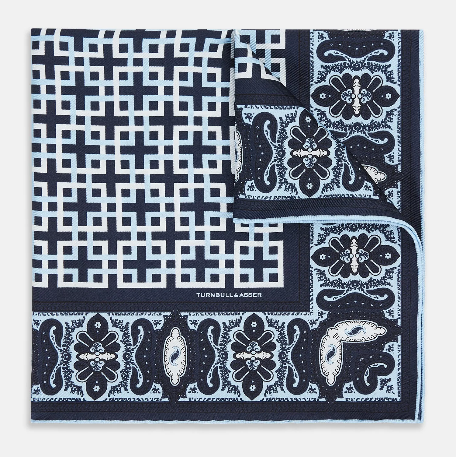 Navy Square-Patterned and Paisley Patterned Silk Pocket Square sold by Turnbull & Asser product image thumbnail 2