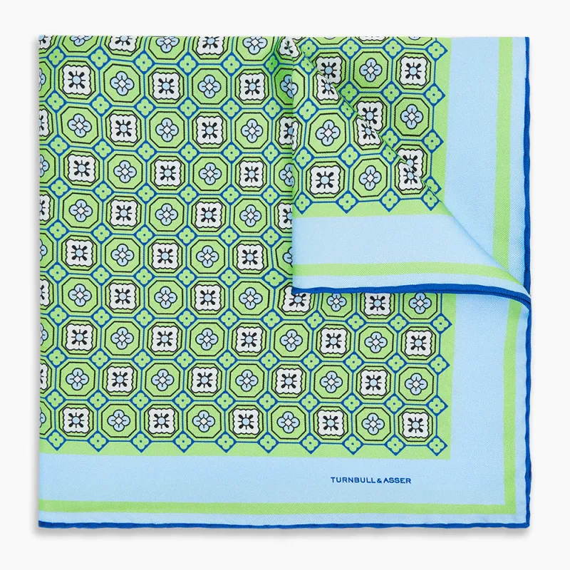 Fern Green Floral Tile Silk Pocket Square sold by Turnbull & Asser