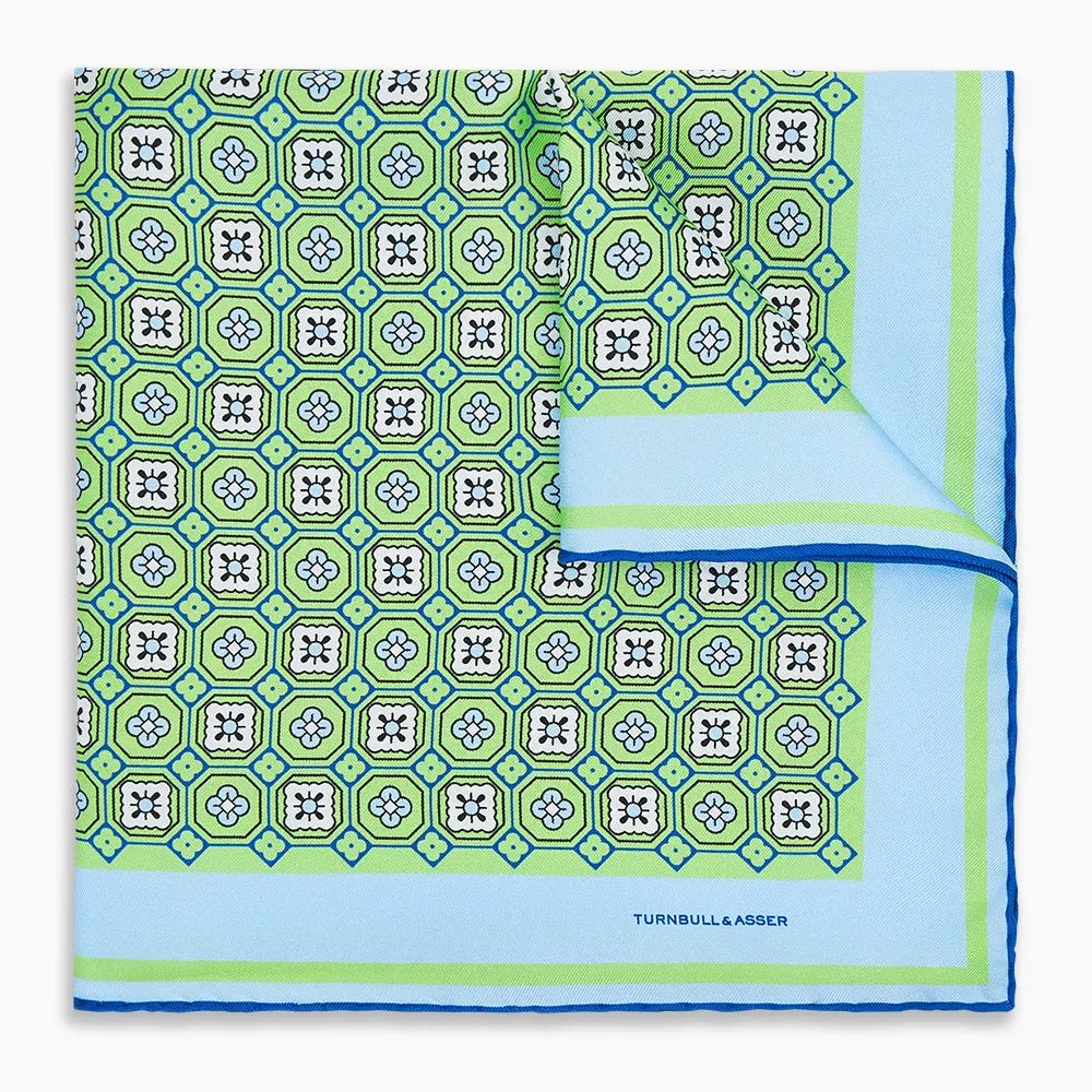 Fern Green Floral Tile Silk Pocket Square sold by Turnbull & Asser