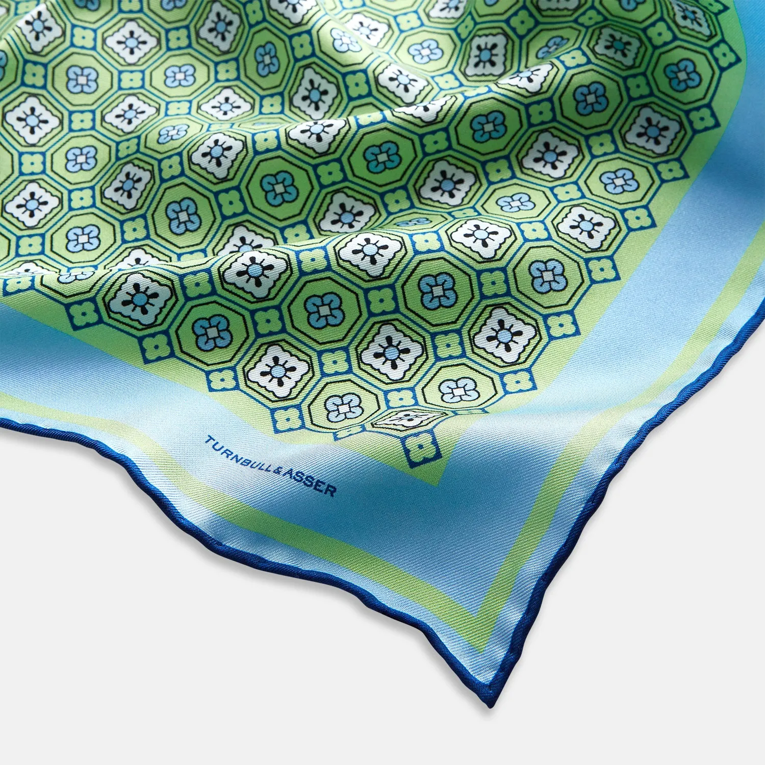 Fern Green Floral Tile Silk Pocket Square sold by Turnbull & Asser product image thumbnail 3