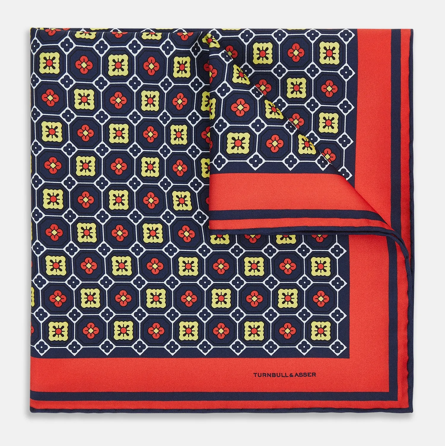 Dark Navy Floral Tile Silk Pocket Square sold by Turnbull & Asser product image thumbnail 2