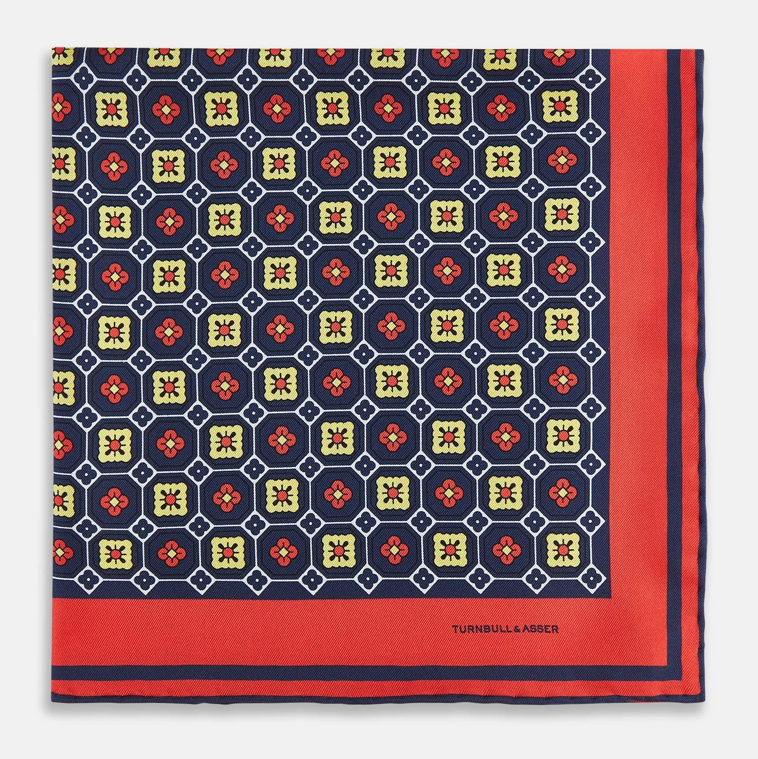 Dark Navy Floral Tile Silk Pocket Square sold by Turnbull & Asser product image thumbnail 4