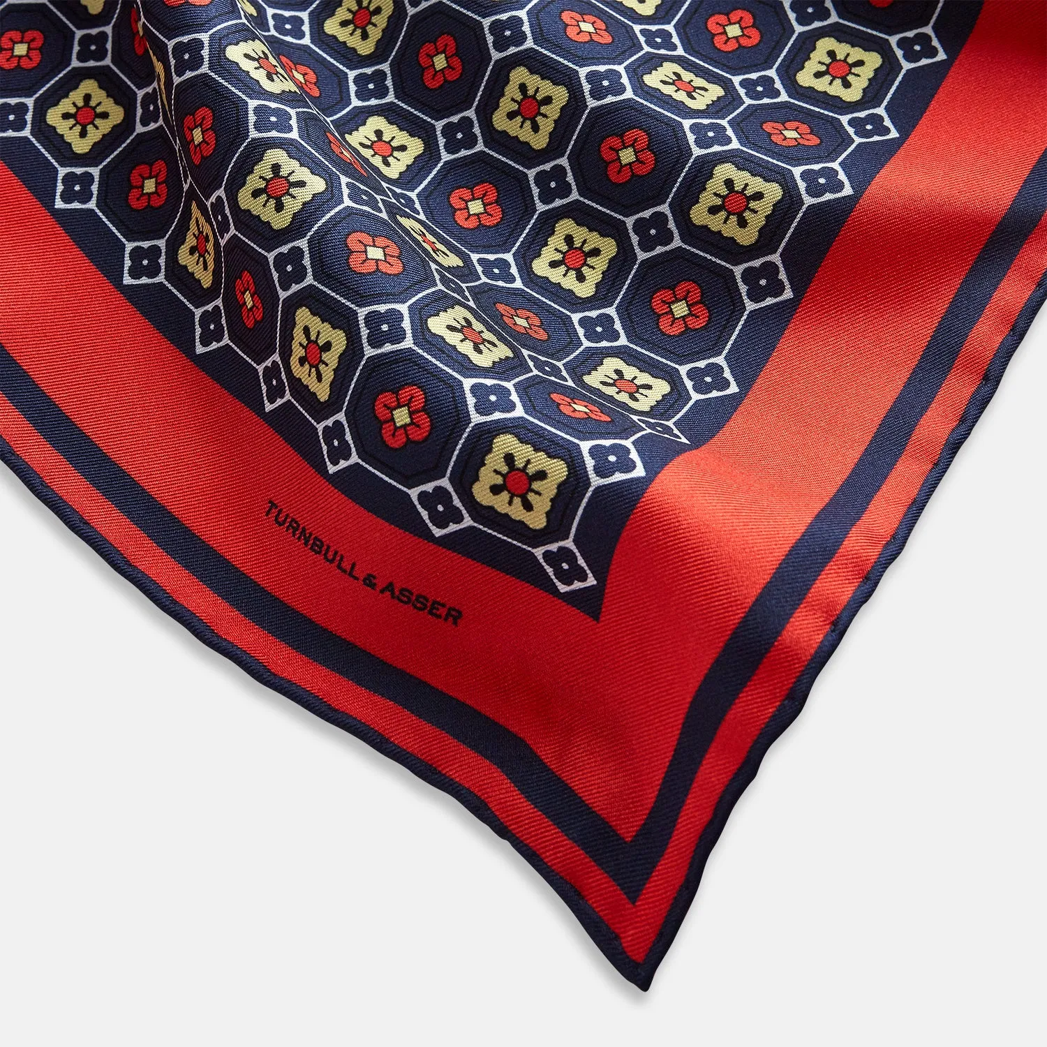 Dark Navy Floral Tile Silk Pocket Square sold by Turnbull & Asser product image thumbnail 3