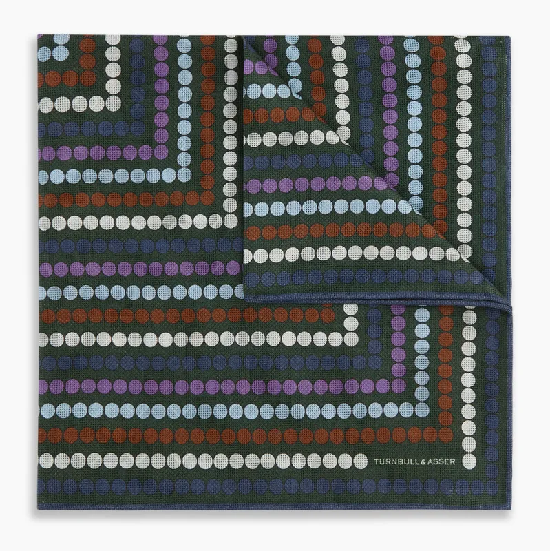 Forest Green Dots and Floral Tile Double-Sided Silk Pocket Square sold by Turnbull & Asser