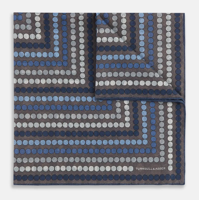Ash Dots and Floral Tile Double-Sided Silk Pocket Square sold by Turnbull & Asser