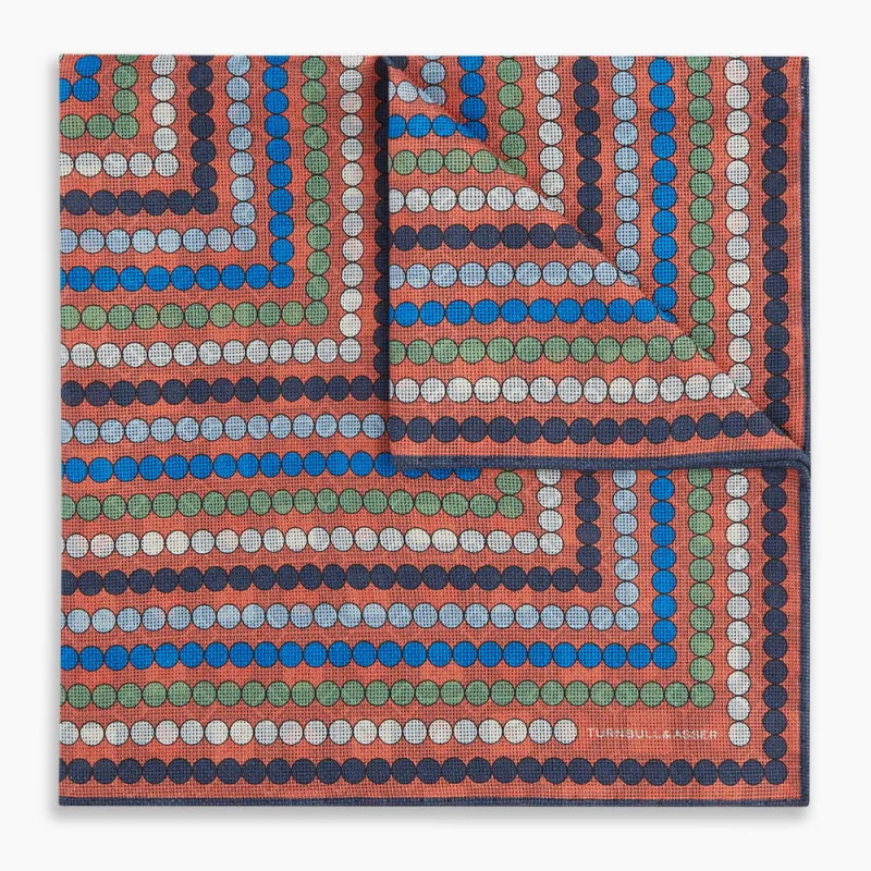 Orange Dots and Floral Tile Double-Sided Silk Pocket Square sold by Turnbull & Asser