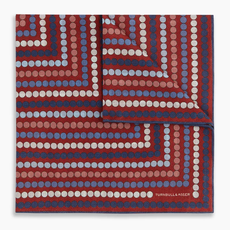 Red Dots and Floral Tile Double-Sided Silk Pocket Square sold by Turnbull & Asser