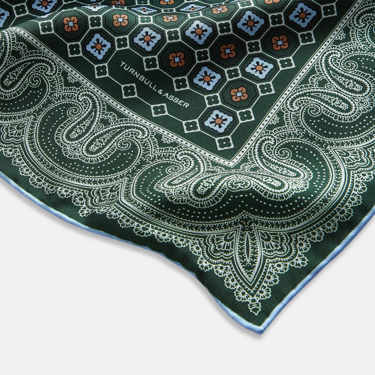 Forest Green Floral Tile and Paisley Silk Pocket Square sold by Turnbull & Asser product image thumbnail 2