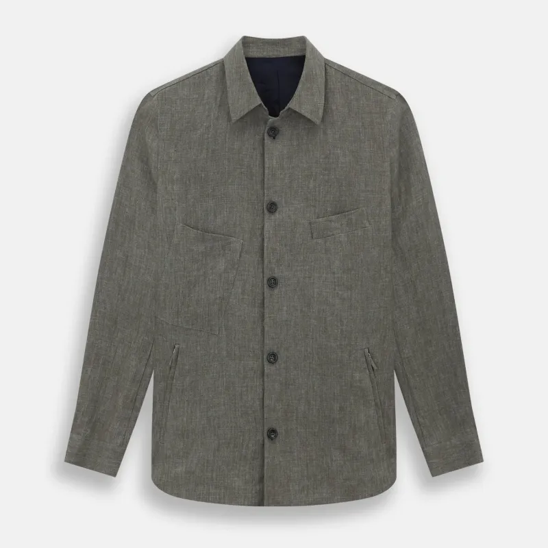 Olive Linen Holland Shacket sold by Turnbull & Asser