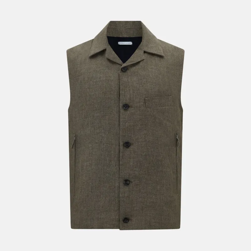 Olive Collared Linen Waistcoat sold by Turnbull & Asser
