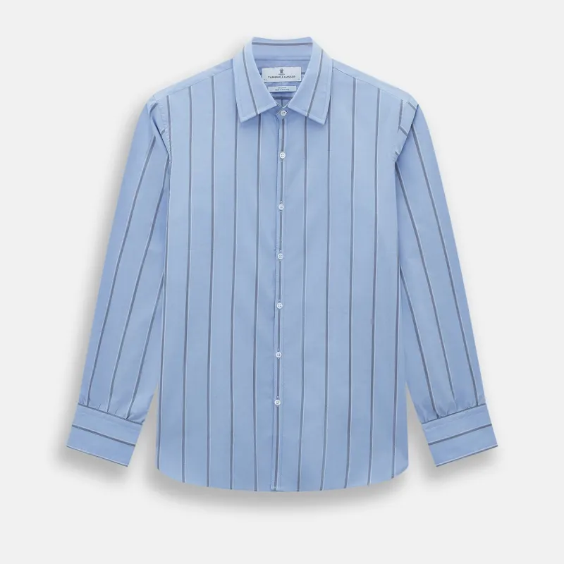 Sky Blue Track Stripe Westminster Shirt sold by Turnbull & Asser