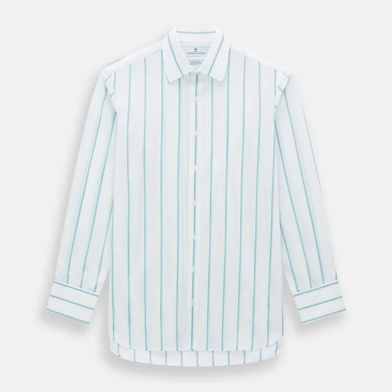 Turquoise Track Stripe Mayfair Shirt sold by Turnbull & Asser