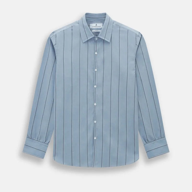 Steel Blue Track Stripe Westminster Shirt sold by Turnbull & Asser