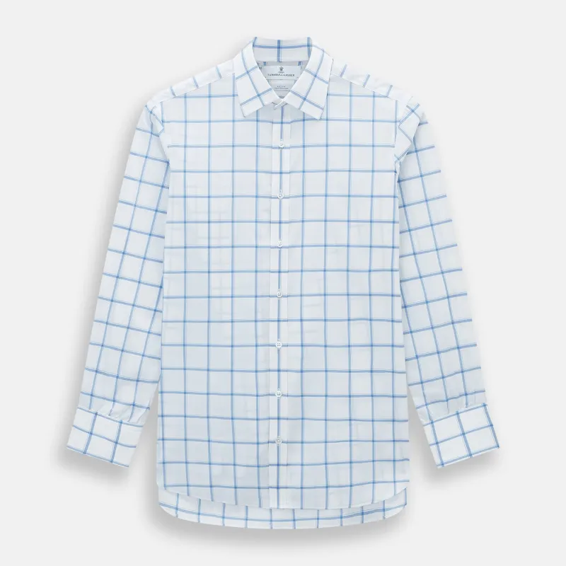 White with Colony Blue Grid Check Mayfair Shirt sold by Turnbull & Asser