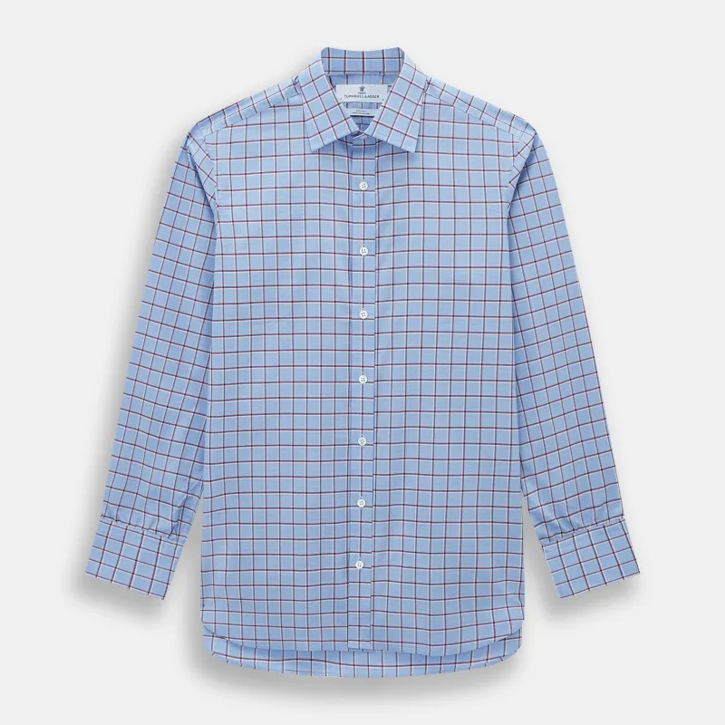 Blue and Burgundy Windowpane Mayfair Shirt sold by Turnbull & Asser