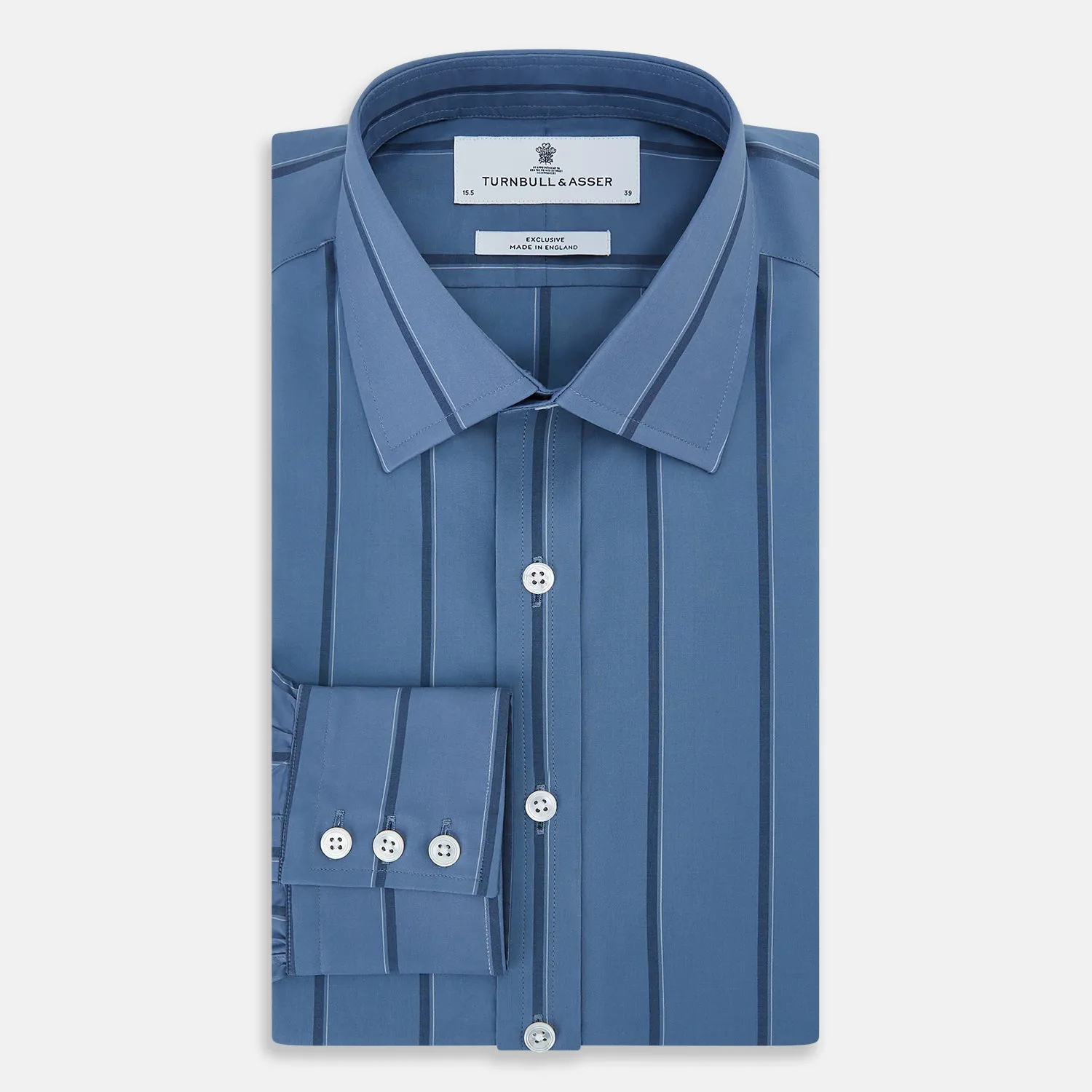 Steel Grey and Navy Track Stripe Mayfair Shirt sold by Turnbull & Asser product image thumbnail 5
