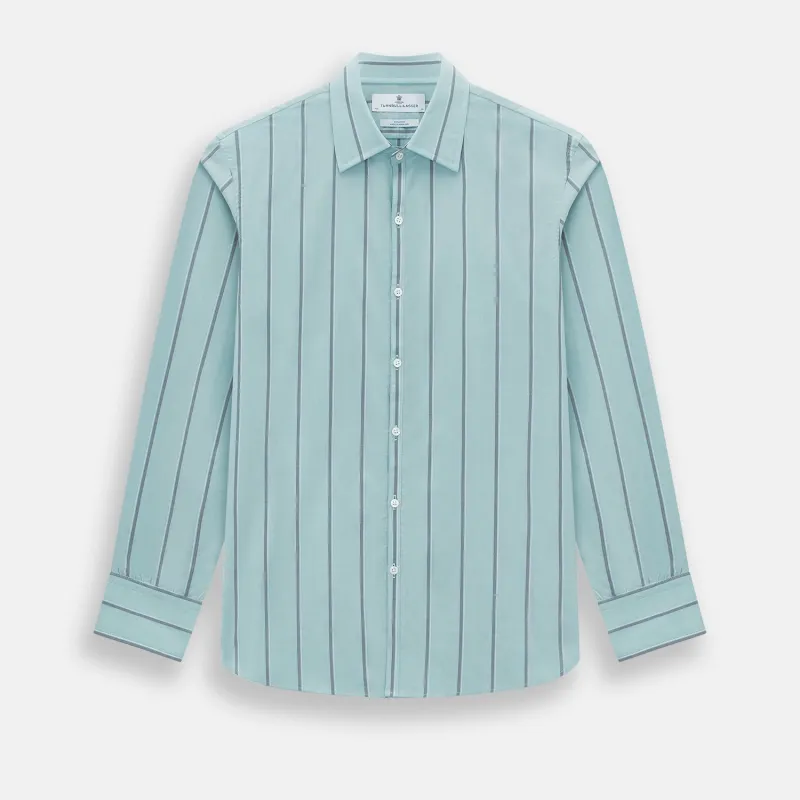 Light Sage Track Stripe Westminster Shirt sold by Turnbull & Asser