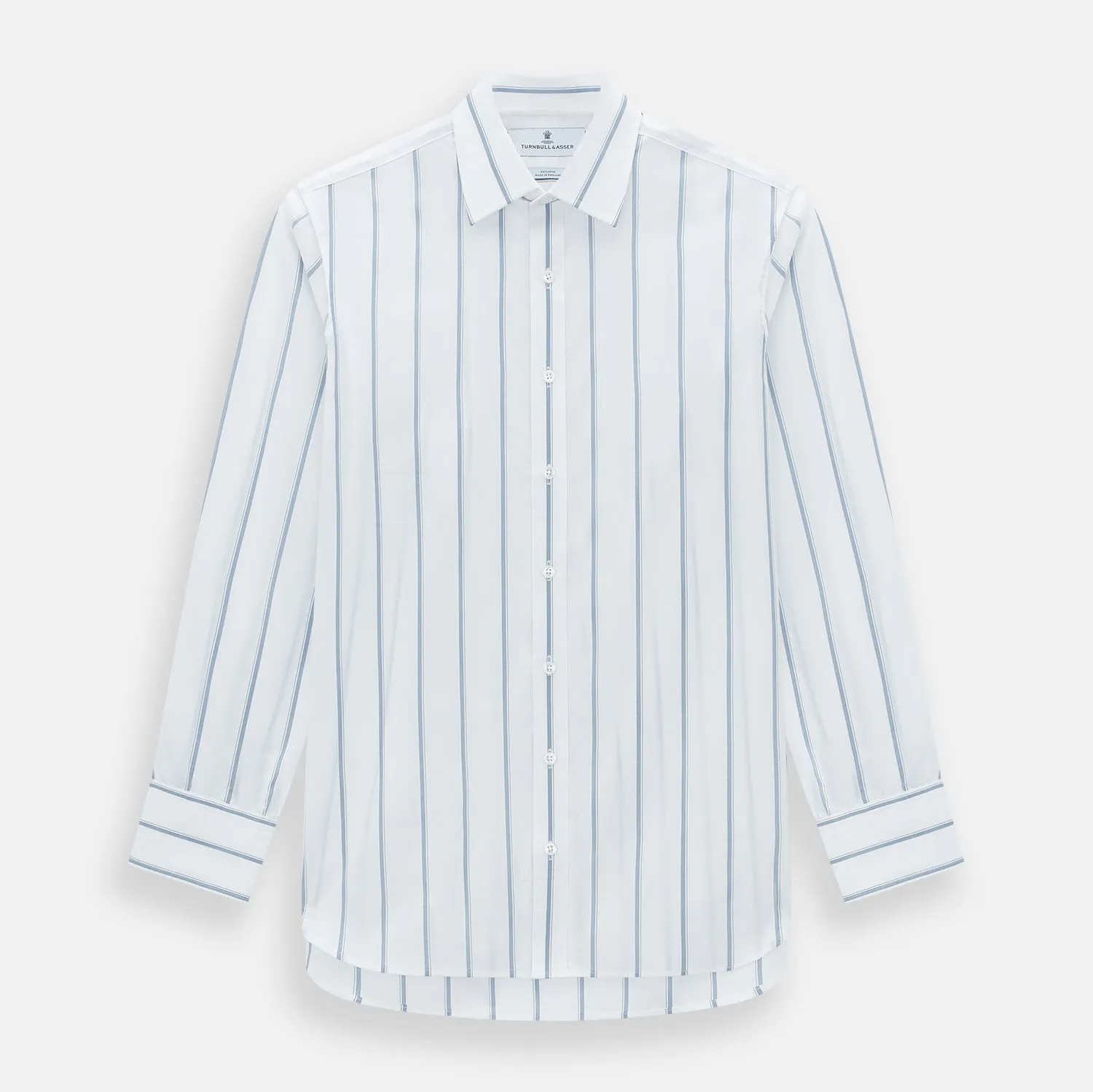 Steel Grey Track Stripe Mayfair Shirt sold by Turnbull & Asser