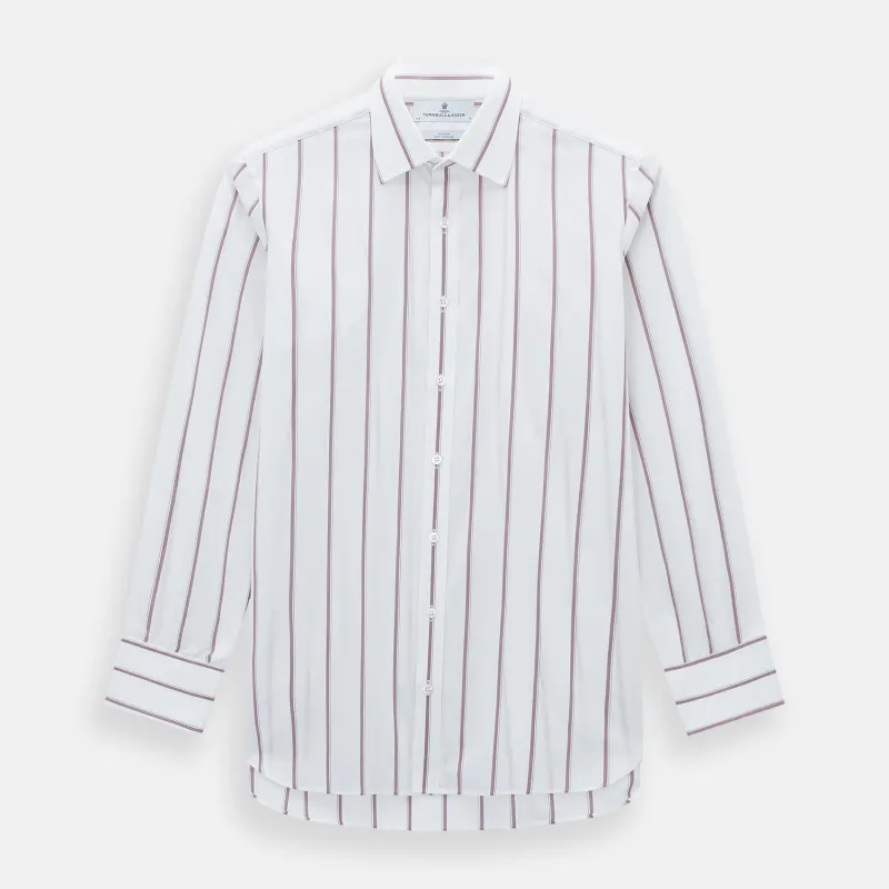 Wine Track Stripe Mayfair Shirt sold by Turnbull & Asser