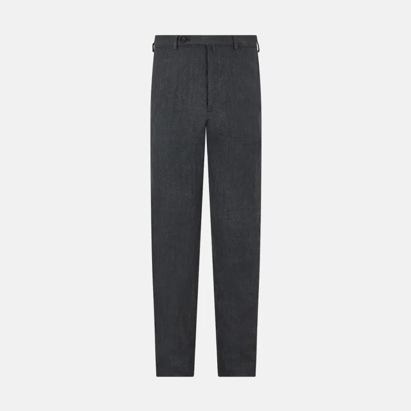 Ash Linen Herringbone Edmund Trousers sold by Turnbull & Asser