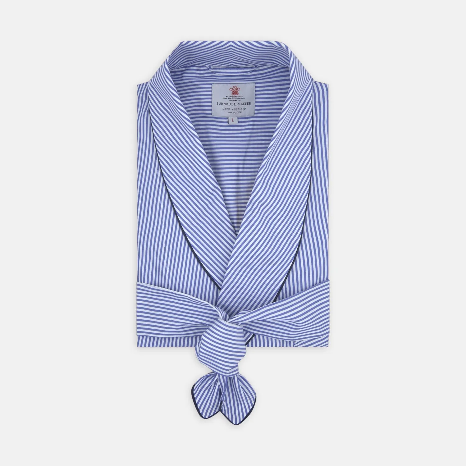 Blue Bengal Stripe Piped Cotton Gown sold by Turnbull & Asser