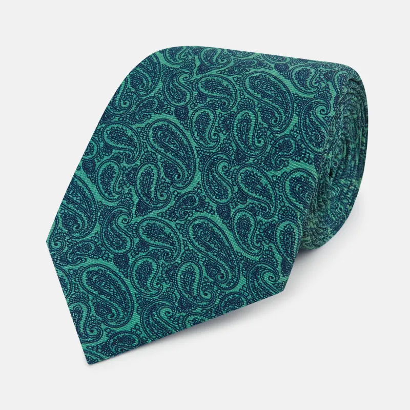 Kelly Green Paisley Silk Tie sold by Turnbull & Asser