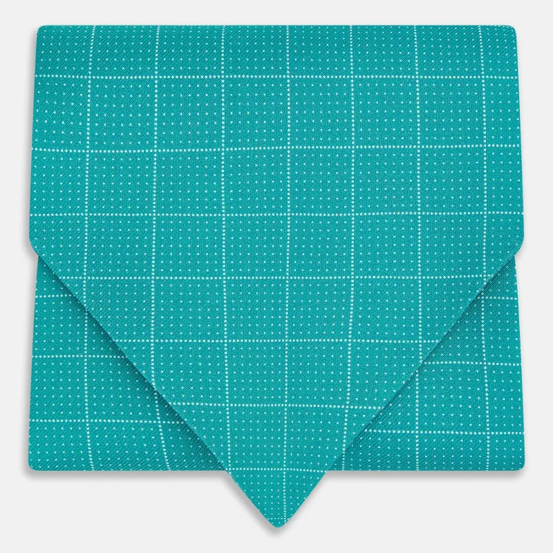 Turquoise Dotted Check Pattern Printed Silk Cravat sold by Turnbull & Asser