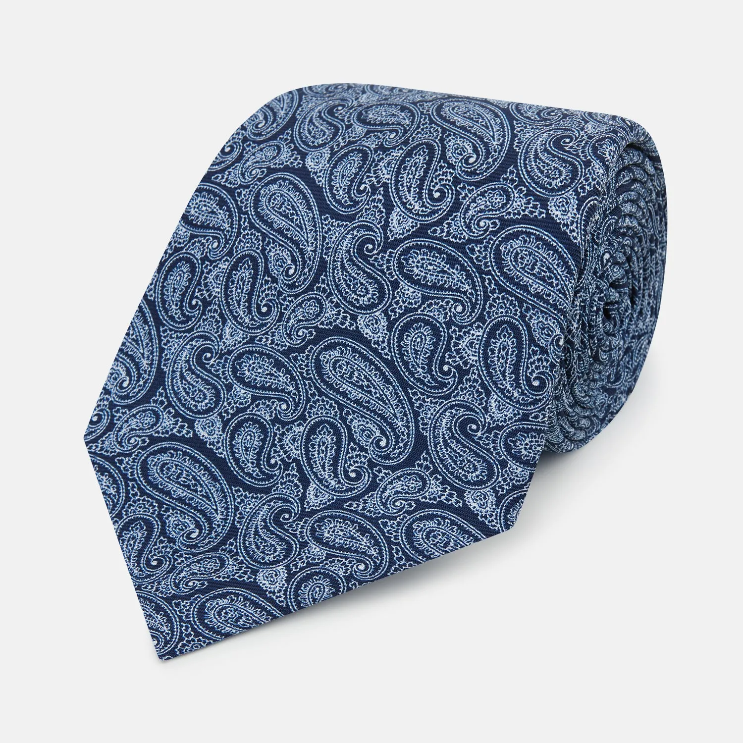 Dark Navy Paisley Silk Tie sold by Turnbull & Asser