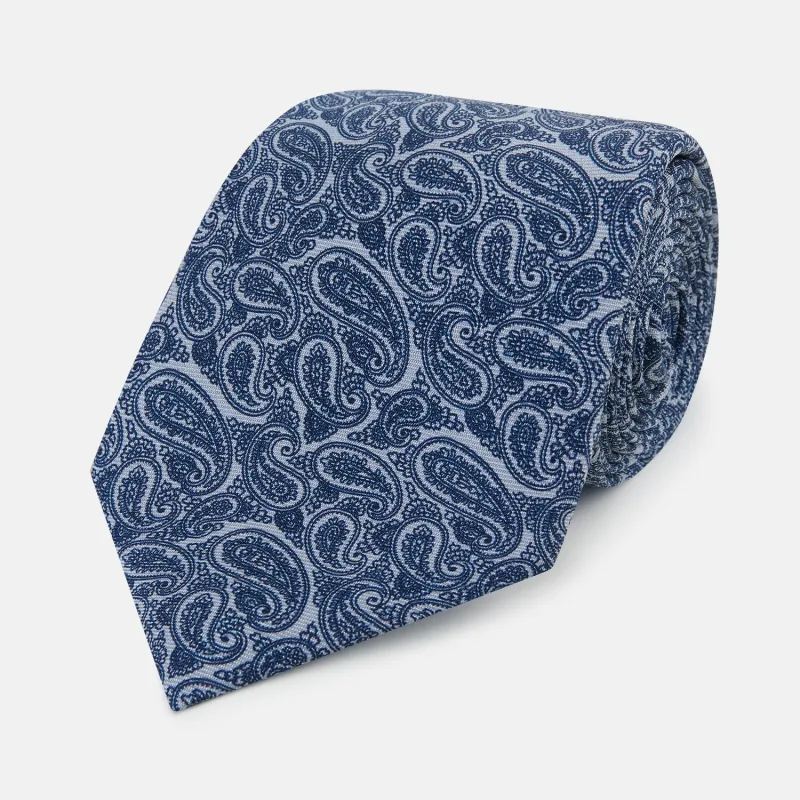 Pale Blue Paisley Silk Tie sold by Turnbull & Asser