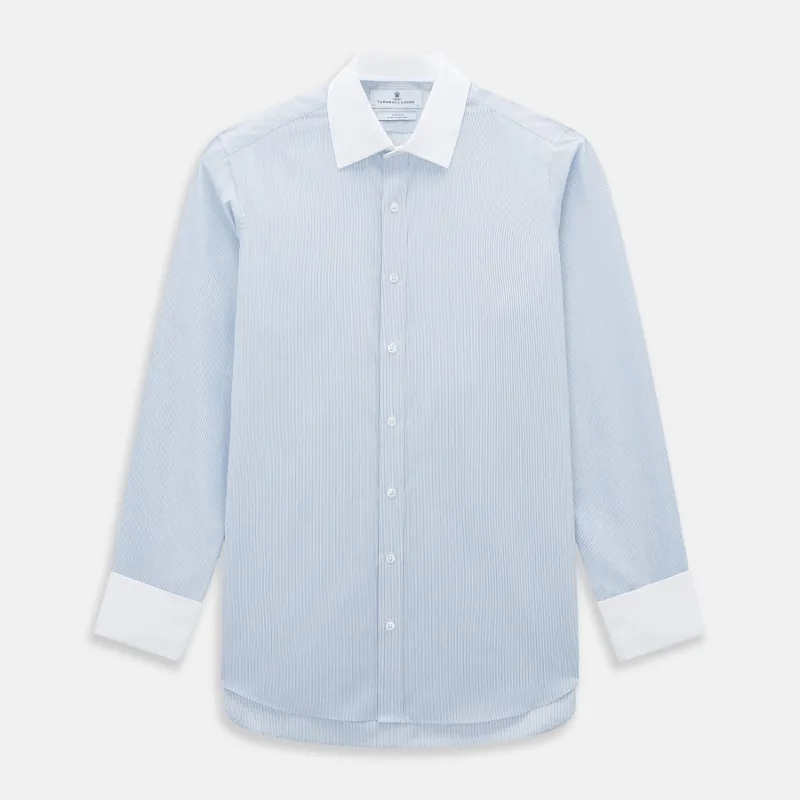 Sky Blue Hairline Multi Stripe Shirt with Constrast T&A Collar and Cuffs made by Turnbull & Asser