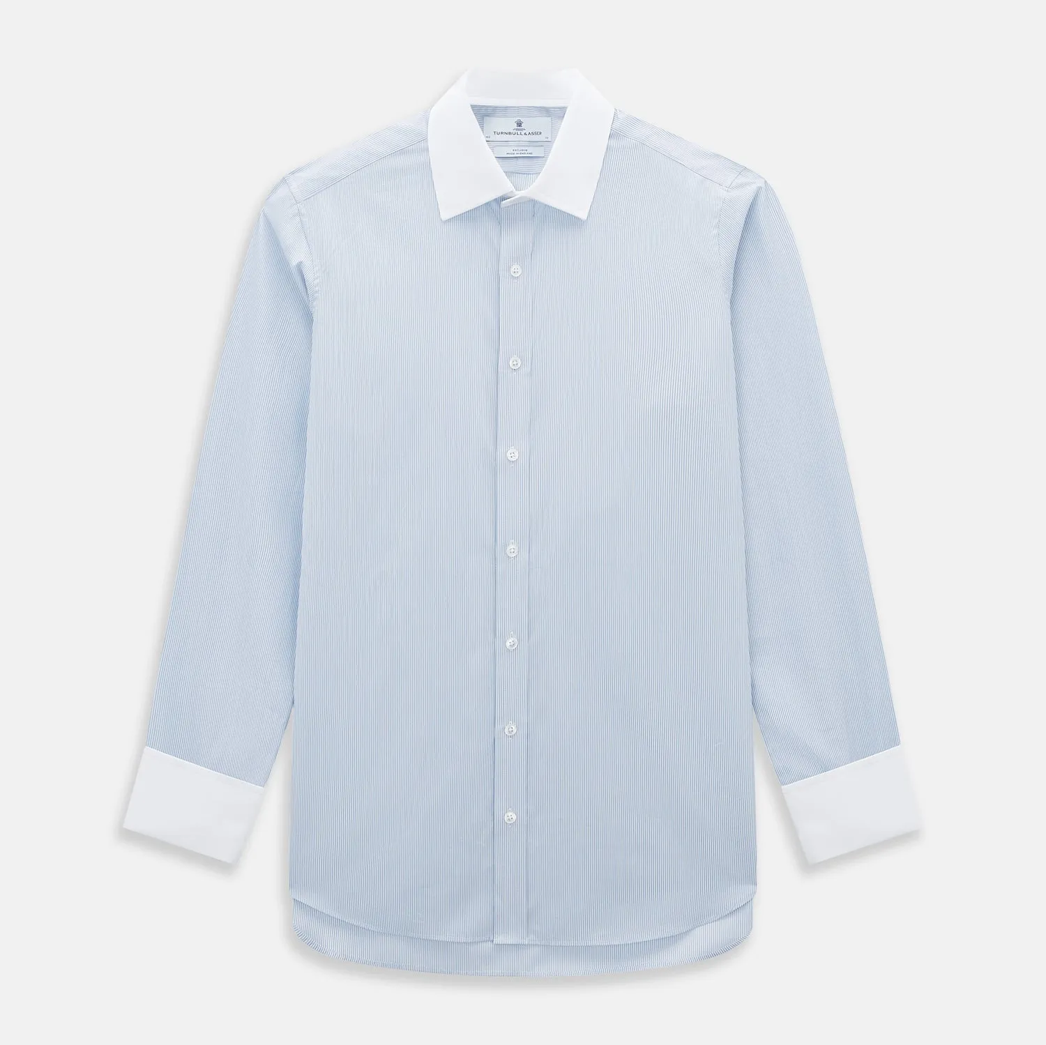 Sky Blue Hairline Multi Stripe Shirt with Constrast T&A Collar and Cuffs sold by Turnbull & Asser