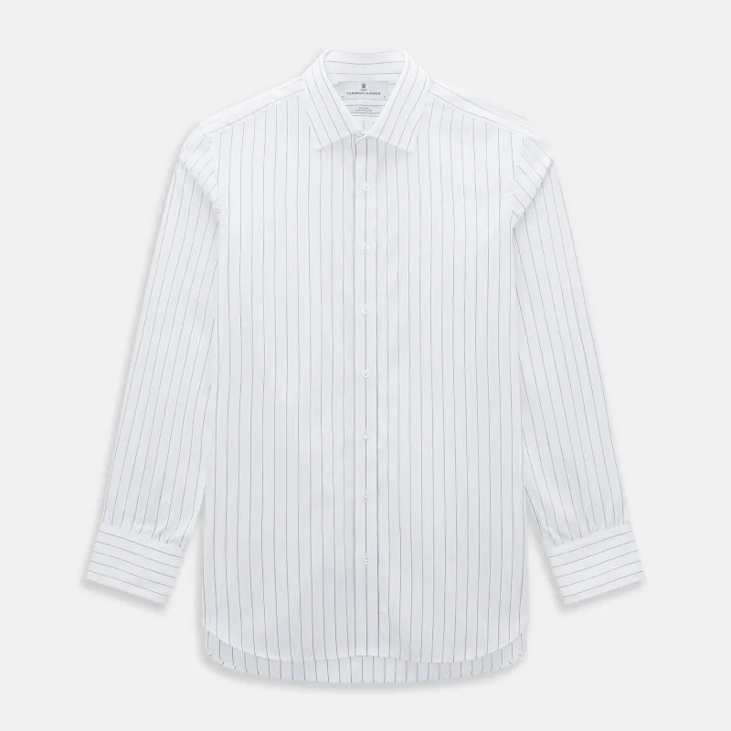 Navy Hairline Multi Stripe Mayfair Shirt sold by Turnbull & Asser