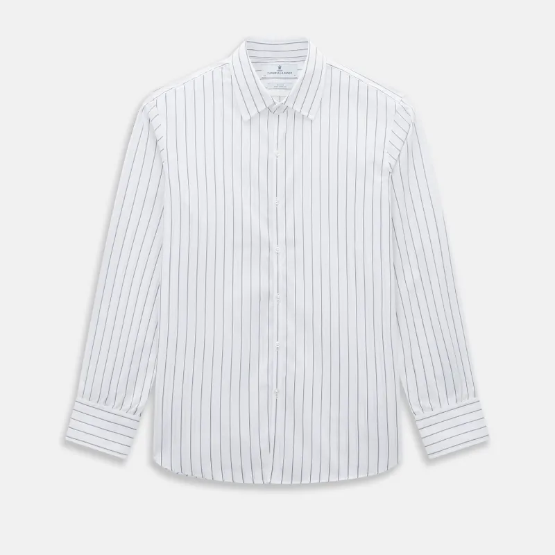 Dark Navy Double-Pinstripe Westminster Shirt sold by Turnbull & Asser