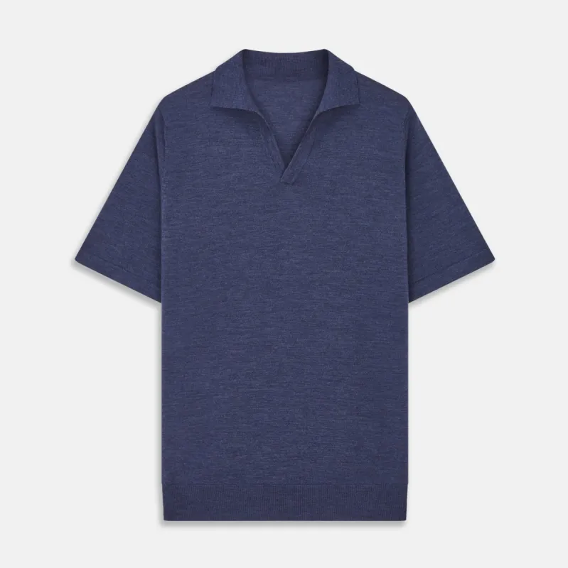 Blue Merino Wool Roland Polo Shirt sold by Turnbull & Asser