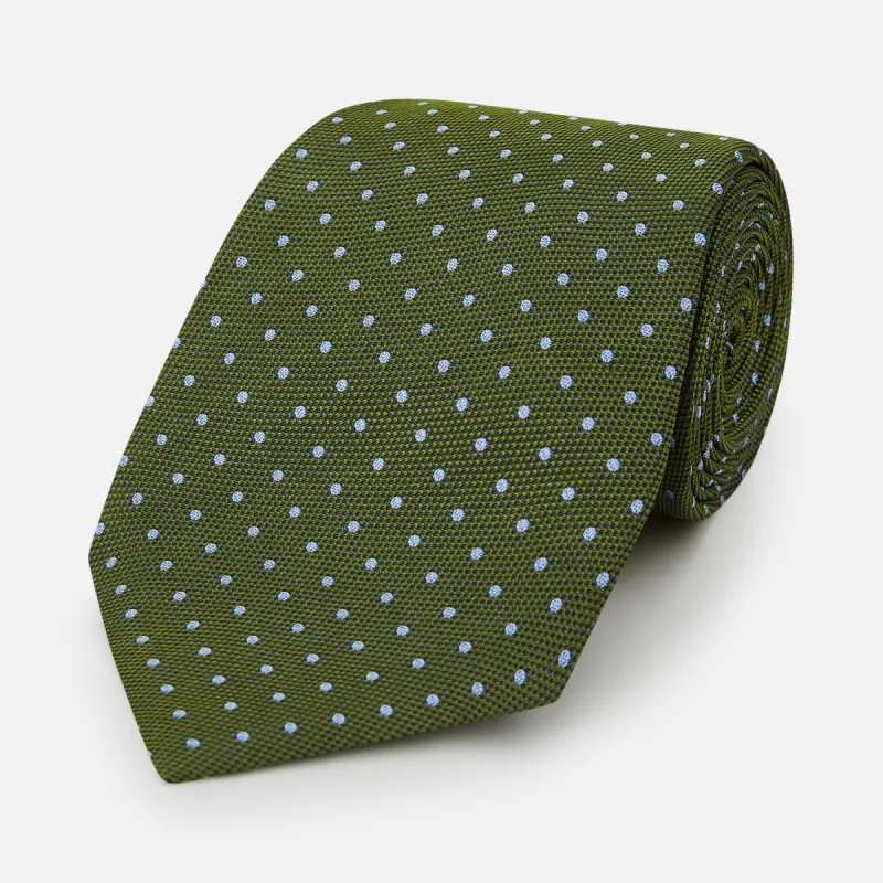 Green and Blue Micro Dot Silk Tie sold by Turnbull & Asser