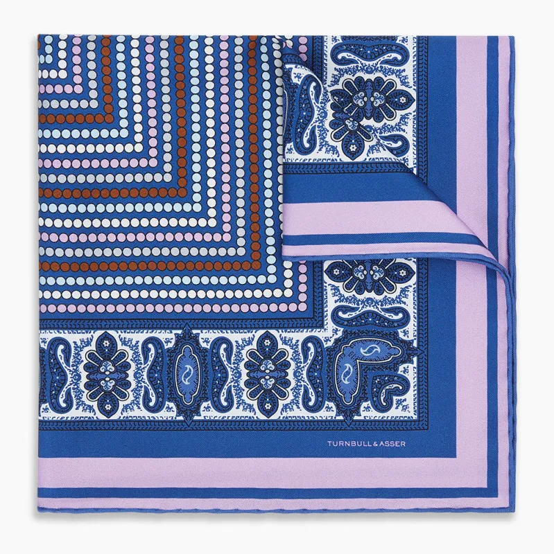 Azzurro Dots and Paisley Silk Pocket Square sold by Turnbull & Asser