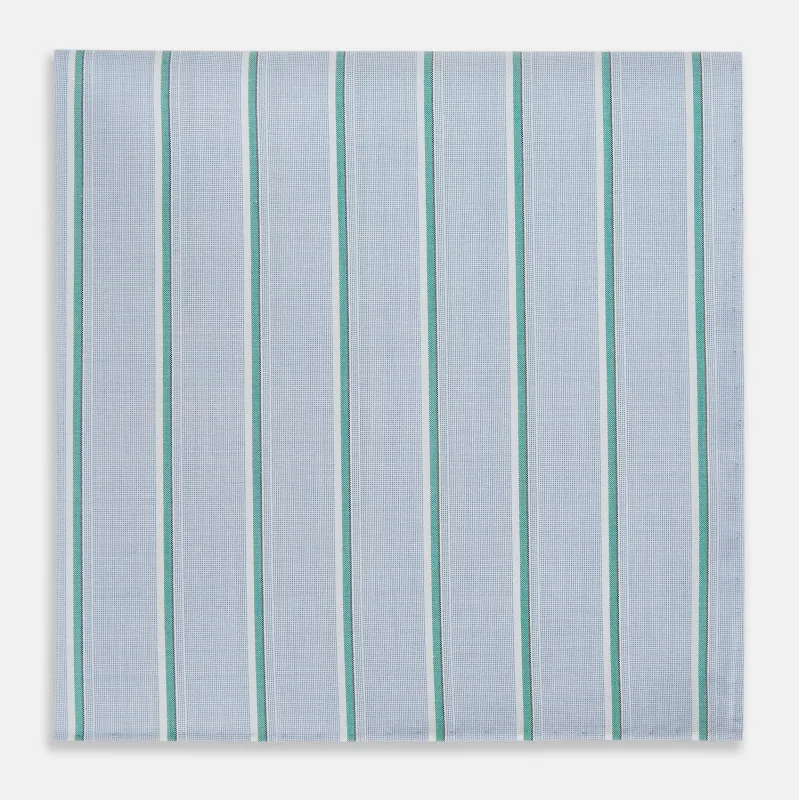 Blue and Green Multi Stripe Hand-Rolled Handkerchief sold by Turnbull & Asser