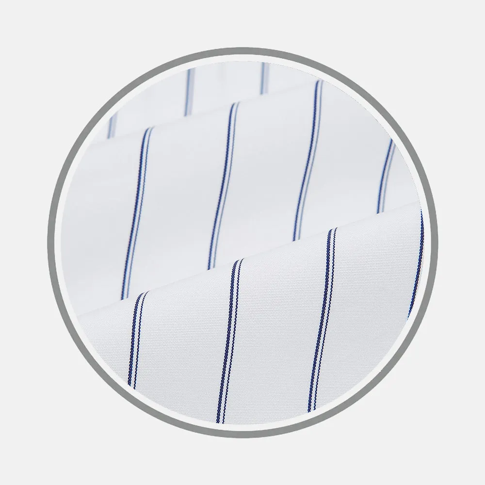 Dark Navy Double Pinstripe Fabric sold by Turnbull & Asser