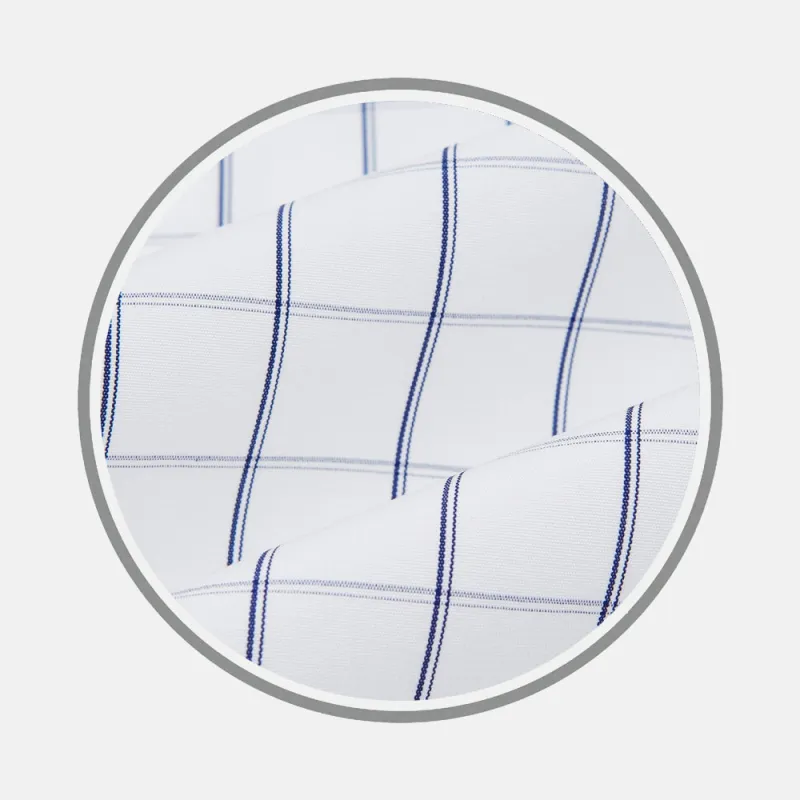 Dark Navy Double Line Check Fabric sold by Turnbull & Asser